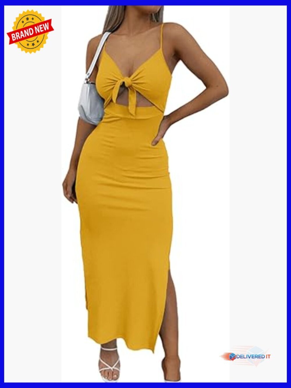 Women's Tie Knot Cut Out Side Split Sleeveless Knit Bodycon Maxi Dress